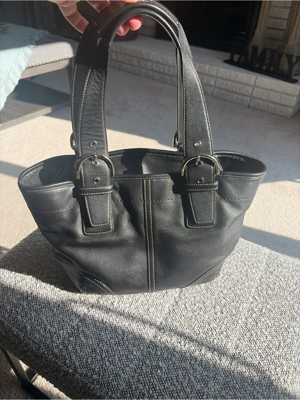 ⭐️Vintage Coach Black Leather Satchel with Buckle Straps